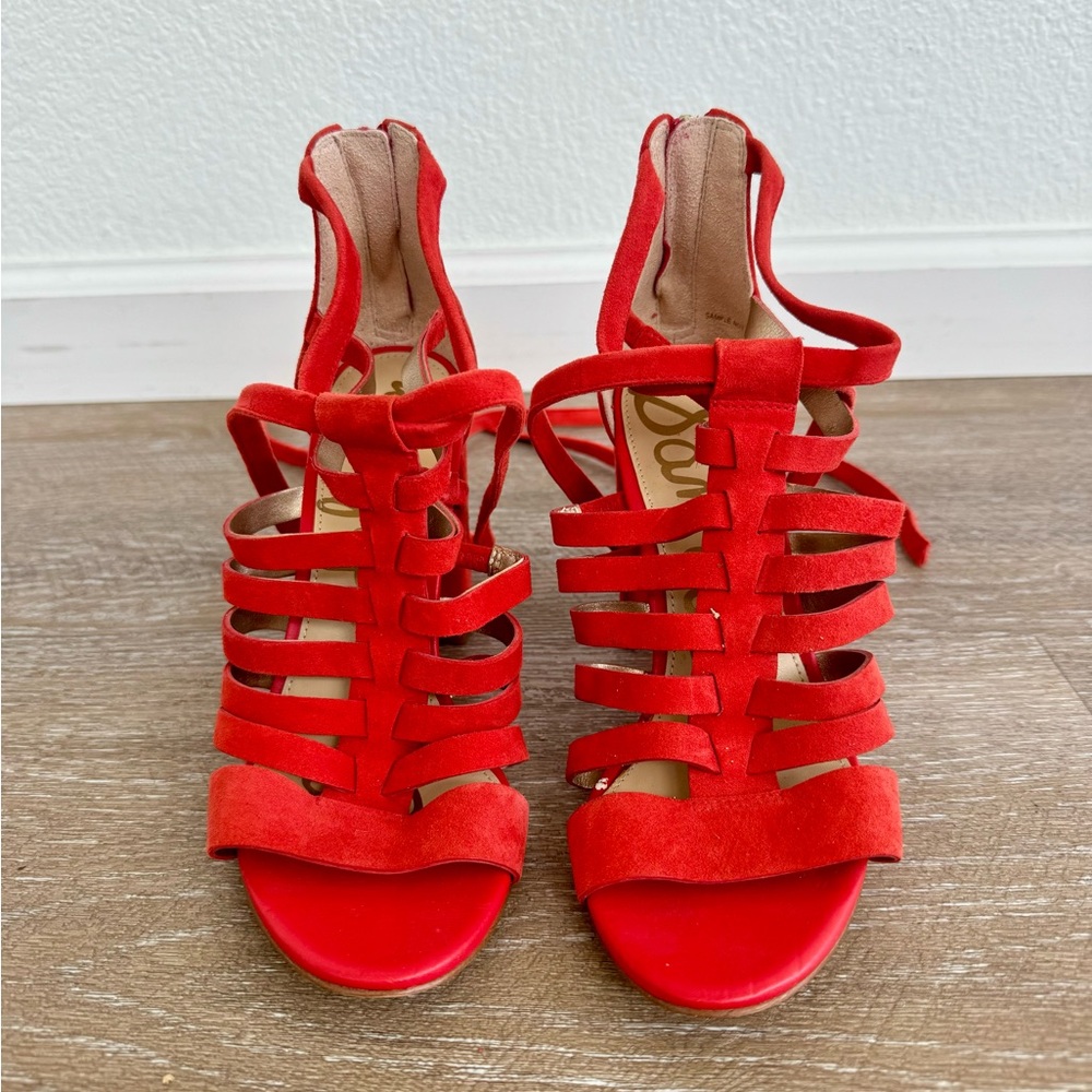 Sam Edelman Red Strappy Suede Women's Heels Size 6